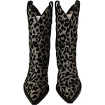Dolce & Gabbana Gray Black Leopard Cowboy Boots Shoes LA9033-37