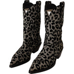 Dolce & Gabbana Gray Black Leopard Cowboy Boots Shoes LA9033-37