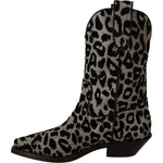 Dolce & Gabbana Gray Black Leopard Cowboy Boots Shoes LA9033-37