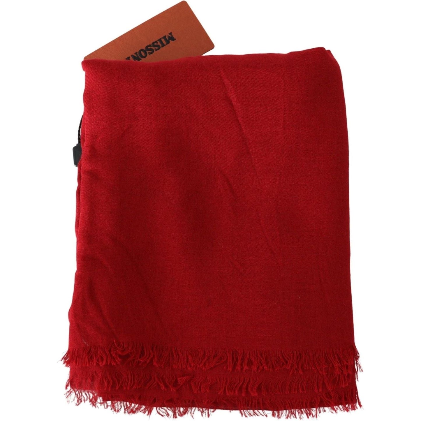 Missoni Red Cashmere Unisex Neck Wrap Fringes Scarf MS2113