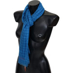 Missoni Blue Checkered Cashmere Unisex Wrap Fringes Scarf MS2117BG