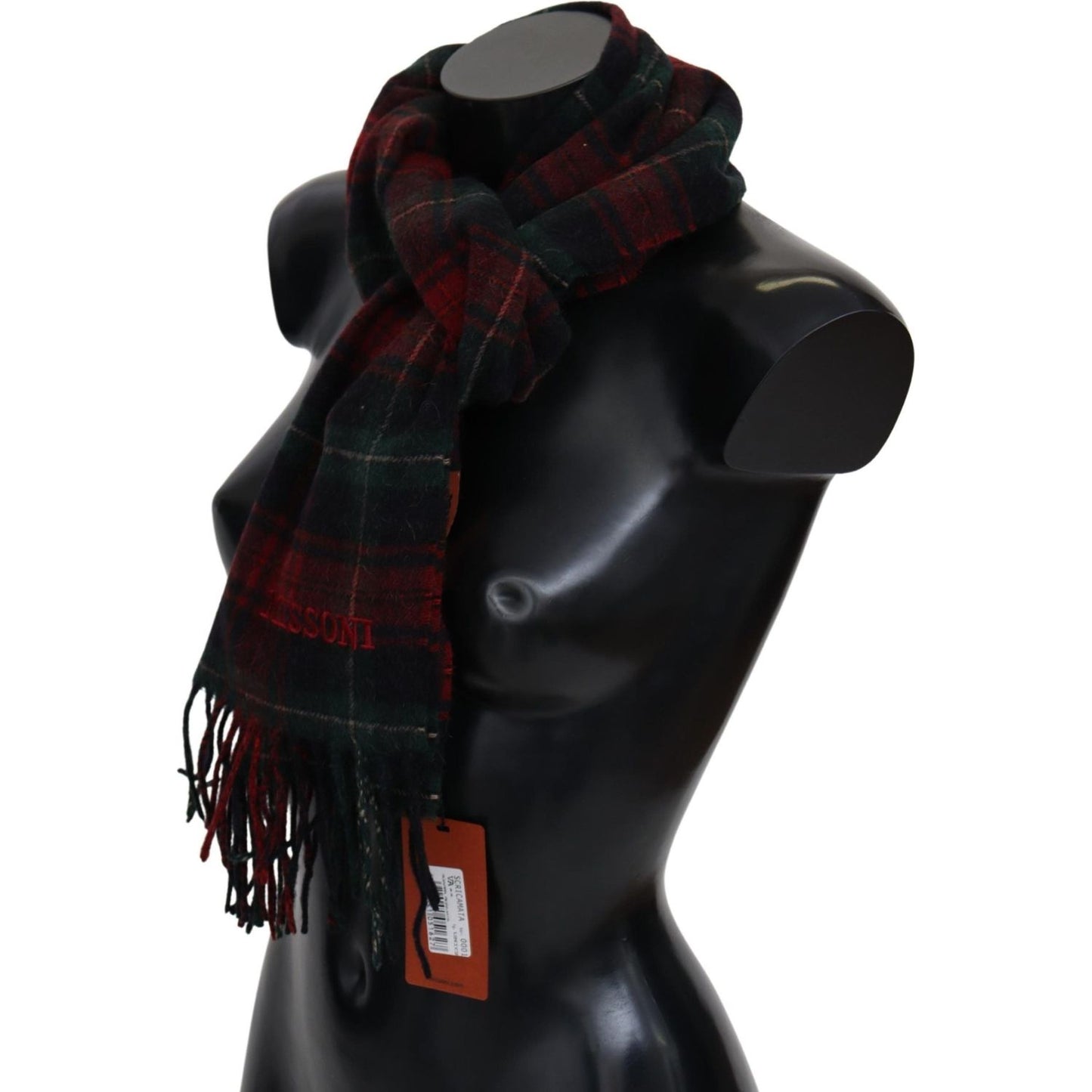Missoni Black Red Check Wool Unisex Neck Wrap Fringes Scarf MS2124BG