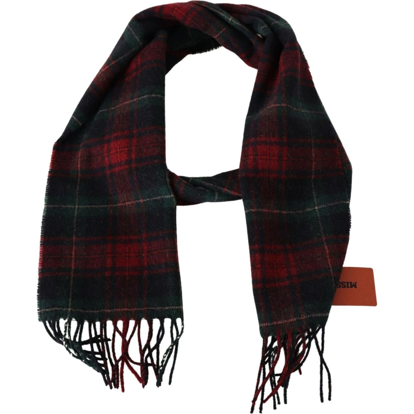 Missoni Black Red Check Wool Unisex Neck Wrap Fringes Scarf MS2124BG