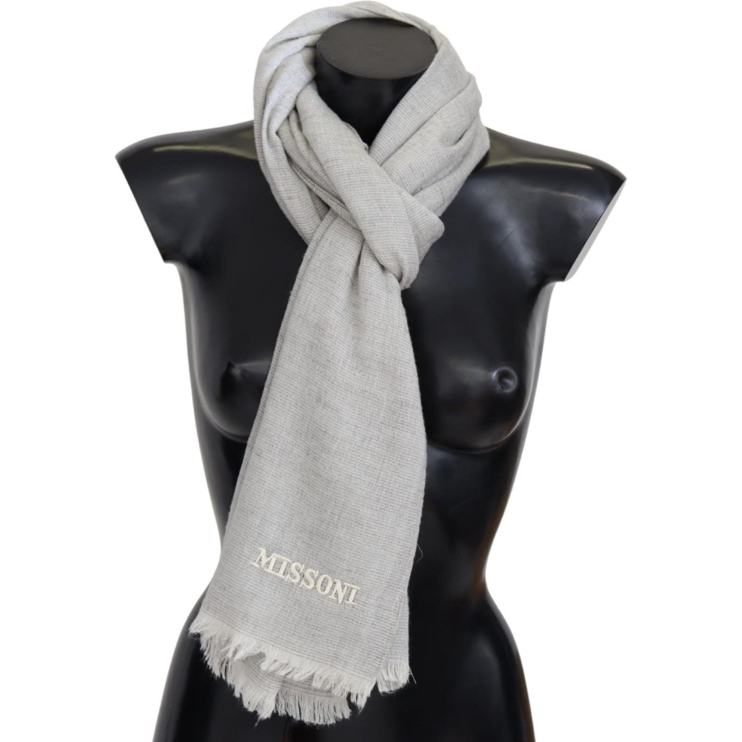 Missoni Gray Wool Knit Unisex Neck Wrap Scarf MS2048BG
