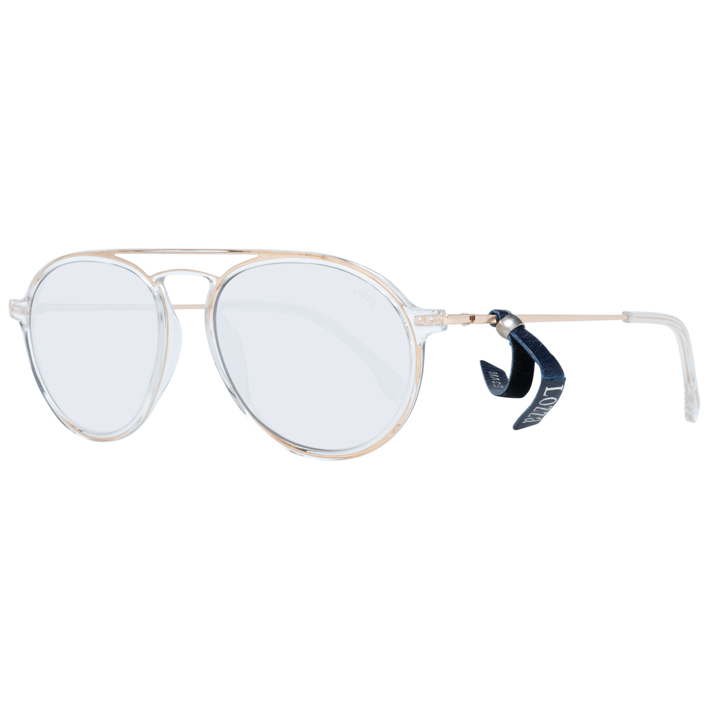 Lozza Gold Unisex Aviator Sunglasses with Gold Metal-Plastic Frame and Transparent Lenses, Full-Rim Design, 100% UVA & UVB Protection