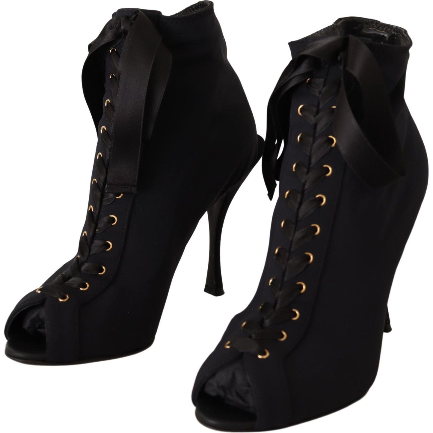 Dolce & Gabbana Black Stretch Short Ankle Boots Shoes LA9027-36