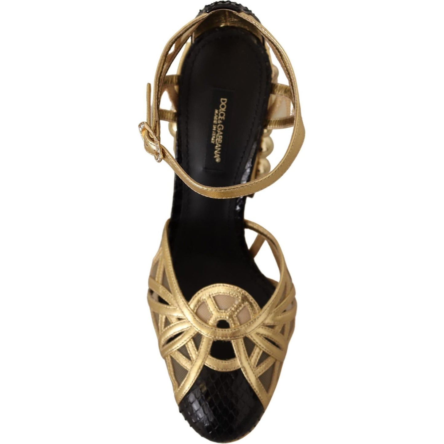 Dolce & Gabbana Black Gold Leather Studded Ankle Straps Shoes LA9019-35.5