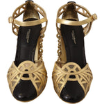 Dolce & Gabbana Black Gold Leather Studded Ankle Straps Shoes LA9019-35.5