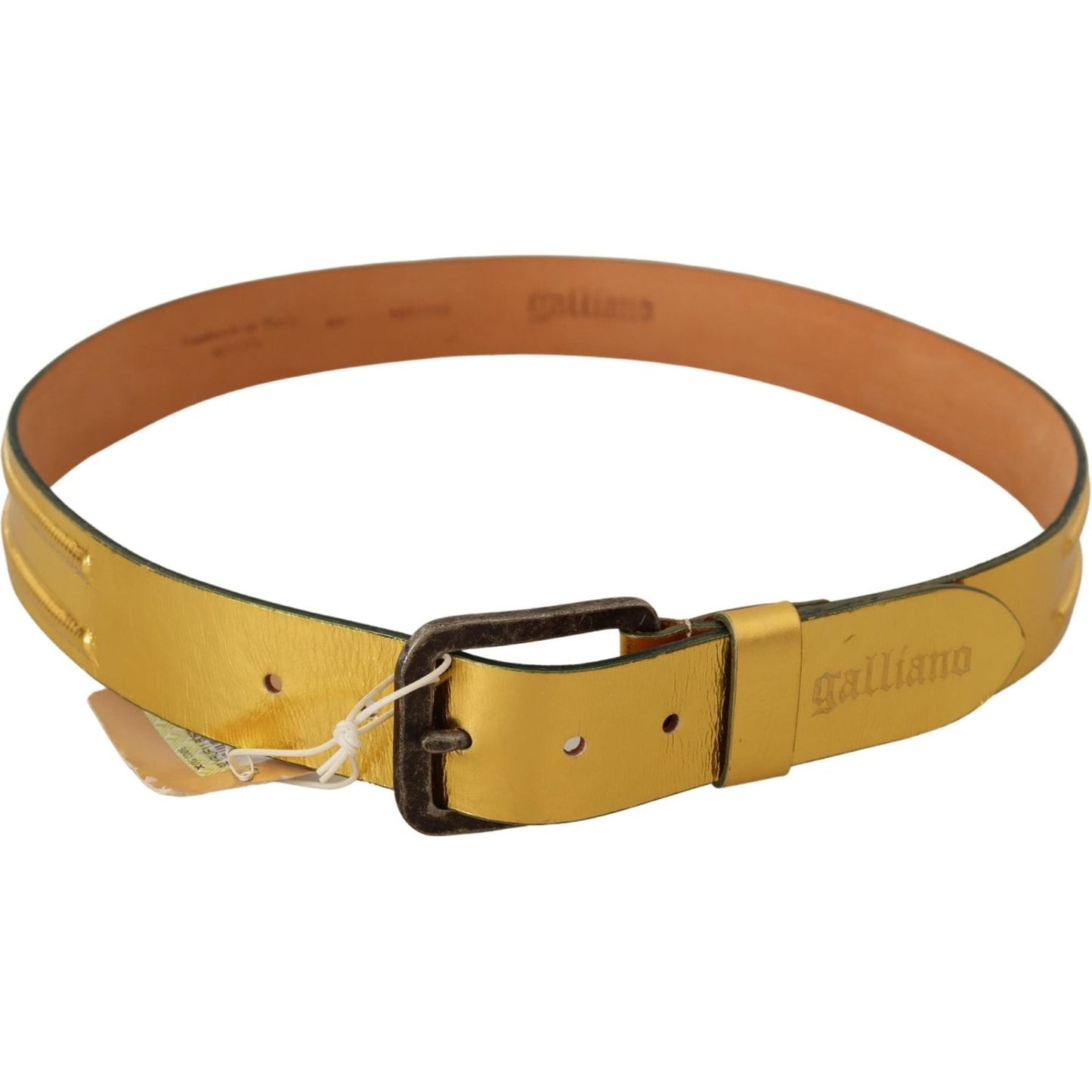 John Galliano Gold Genuine Leather Rustic Silver Buckle Waist Belt MAN BELTS