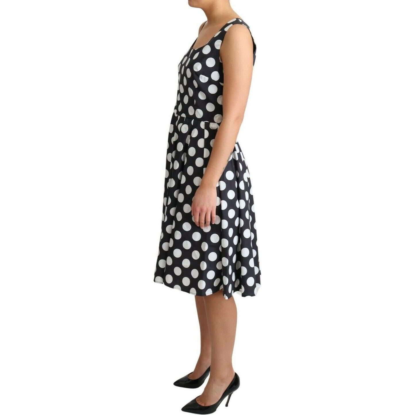 Dolce & Gabbana Black Polka Dotted Cotton A-Line Dress WOMAN DRESSES