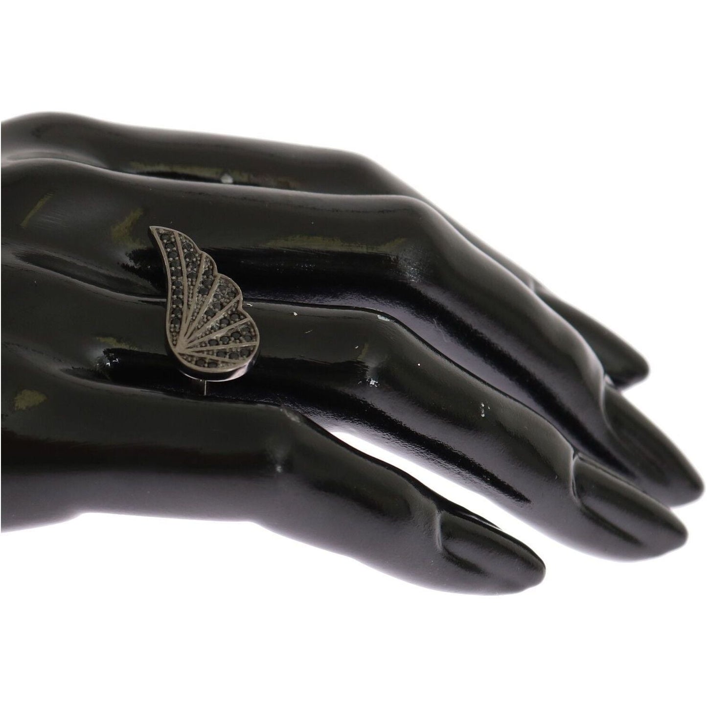 Nialaya Silver Womens Black CZ Rhodium 925 Ring Nr. 90- 55