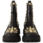 Dolce & Gabbana Black Leather Studded Combat Boots LA9149 - 35.5