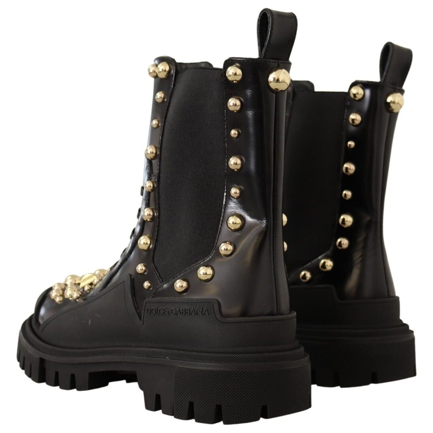 Dolce & Gabbana Black Leather Studded Combat Boots LA9149 - 35.5