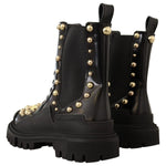 Dolce & Gabbana Black Leather Studded Combat Boots LA9149 - 35.5