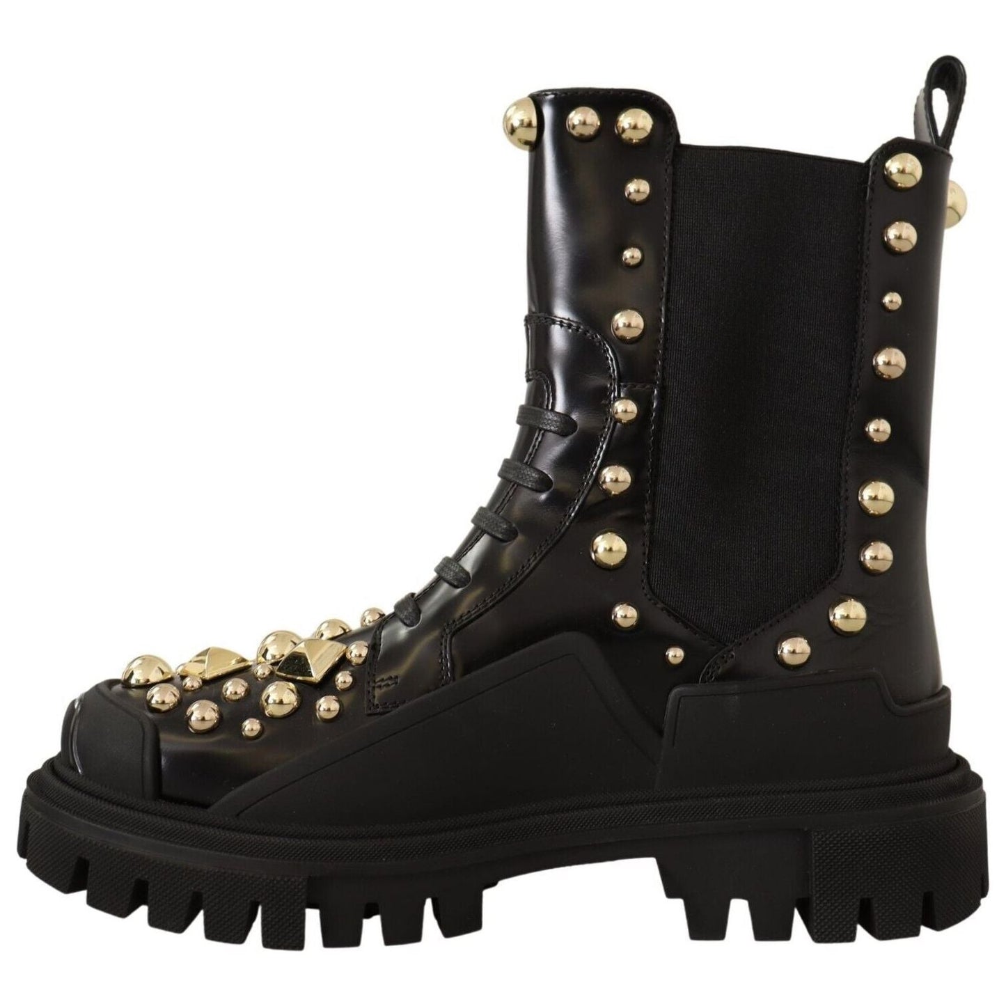 Dolce & Gabbana Black Leather Studded Combat Boots LA9149 - 35.5
