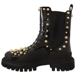 Dolce & Gabbana Black Leather Studded Combat Boots LA9149 - 35.5