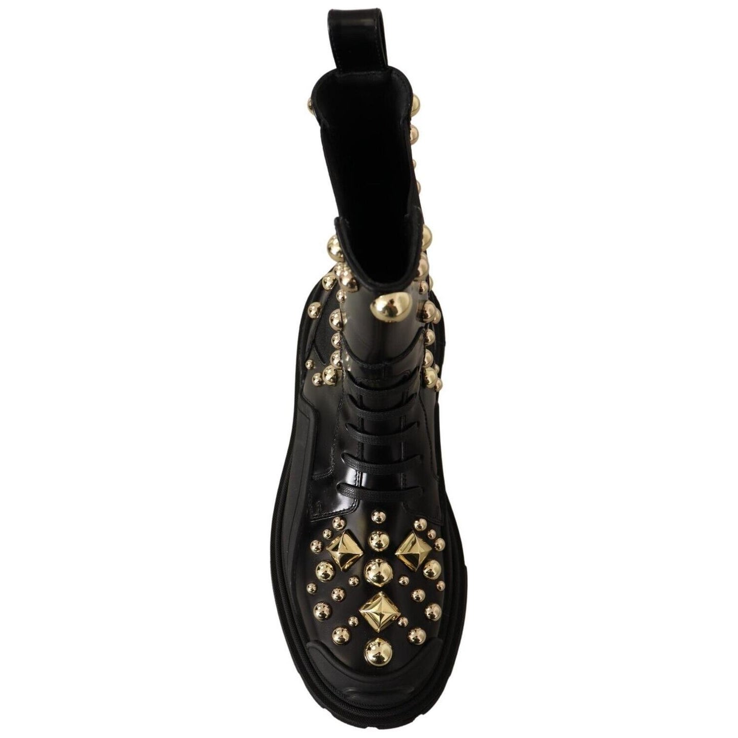 Dolce & Gabbana Black Leather Studded Combat Boots LA9149 - 35.5
