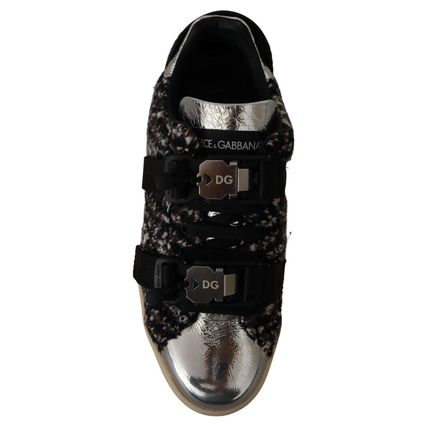 Dolce & Gabbana Silver Leather Brown Cotton Wool Sneakers Shoes MV4402 - 44