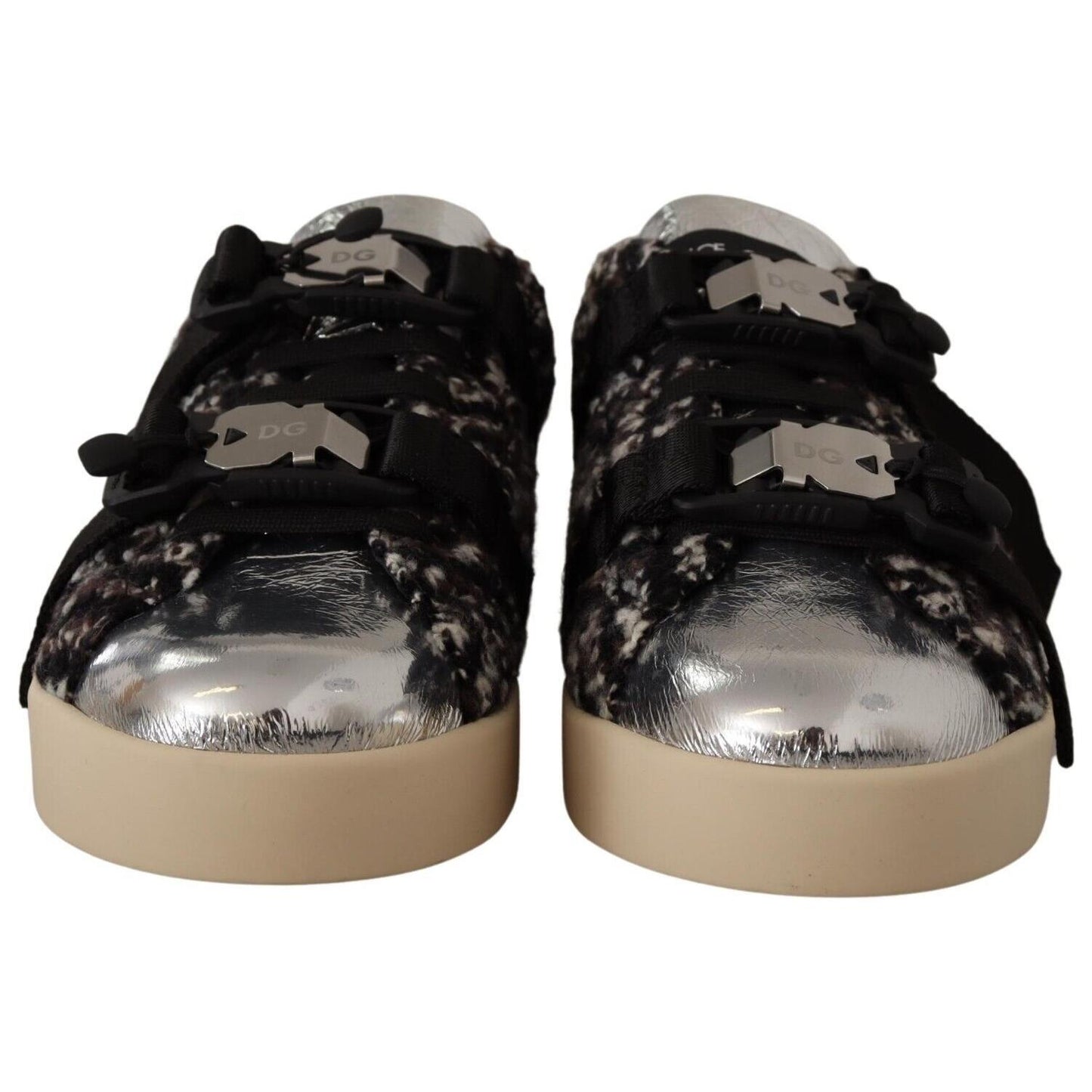 Dolce & Gabbana Silver Leather Brown Cotton Wool Sneakers Shoes MV4402 - 44