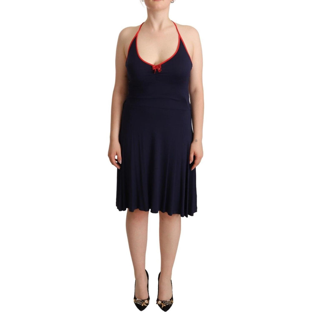 Roccobarocco Navy Blue Sleeveless Halter Sheath Midi Dress DR28605 - 44