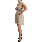Guess Beige Checkered Pleated A-line Strapless Bustier Dress DR28559 - 40
