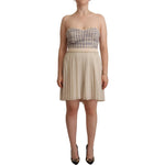 Guess Beige Checkered Pleated A-line Strapless Bustier Dress DR28559 - 40