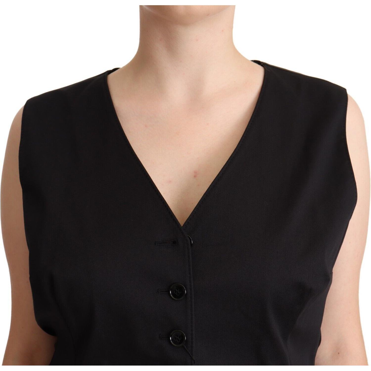 Dolce & Gabbana Black Button Down Sleeveless Vest Waiscoat Top