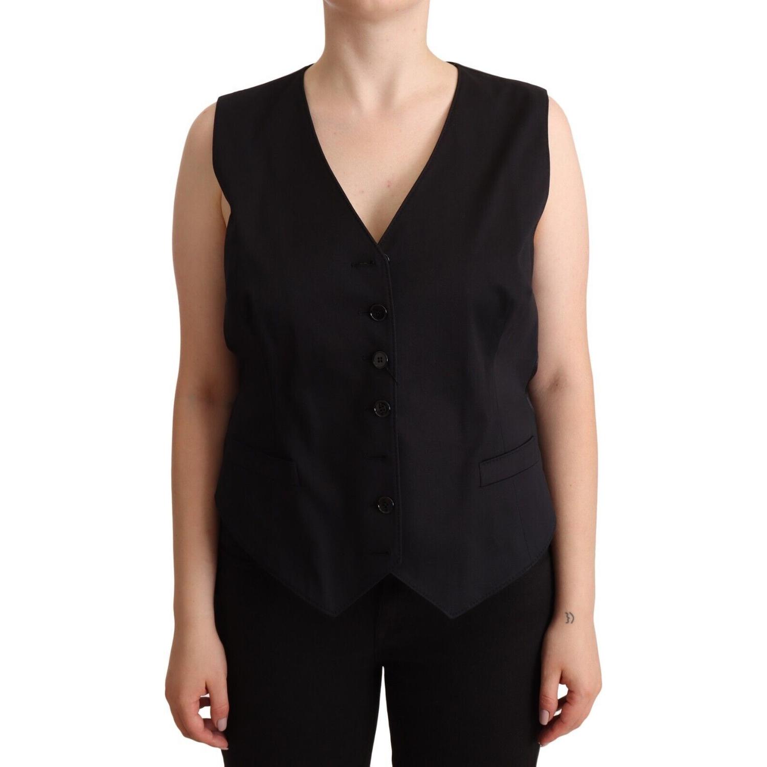 Dolce & Gabbana Black Button Down Sleeveless Vest Waiscoat Top