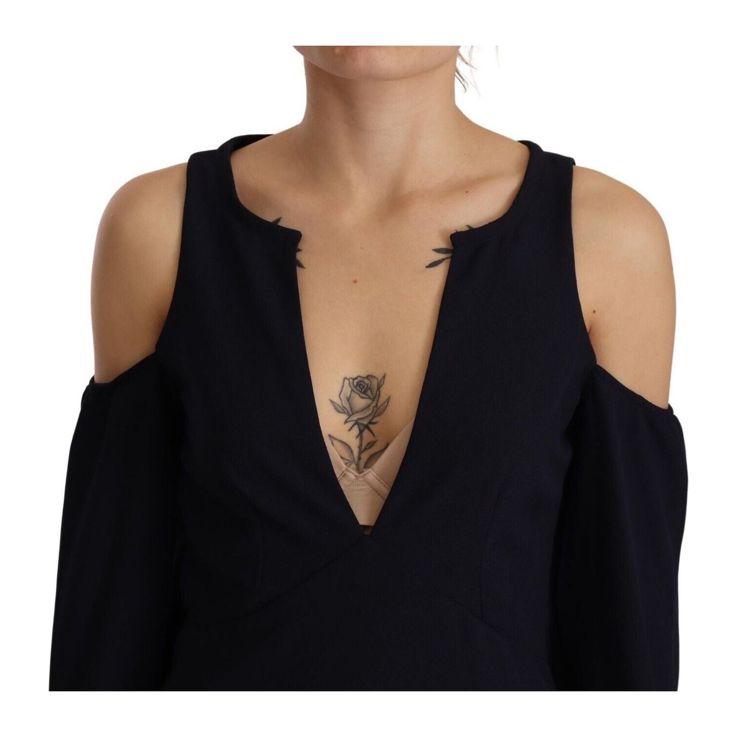 Twinset Black Long Sleeves Open Shoulder A-line Dress DR28453 - 40