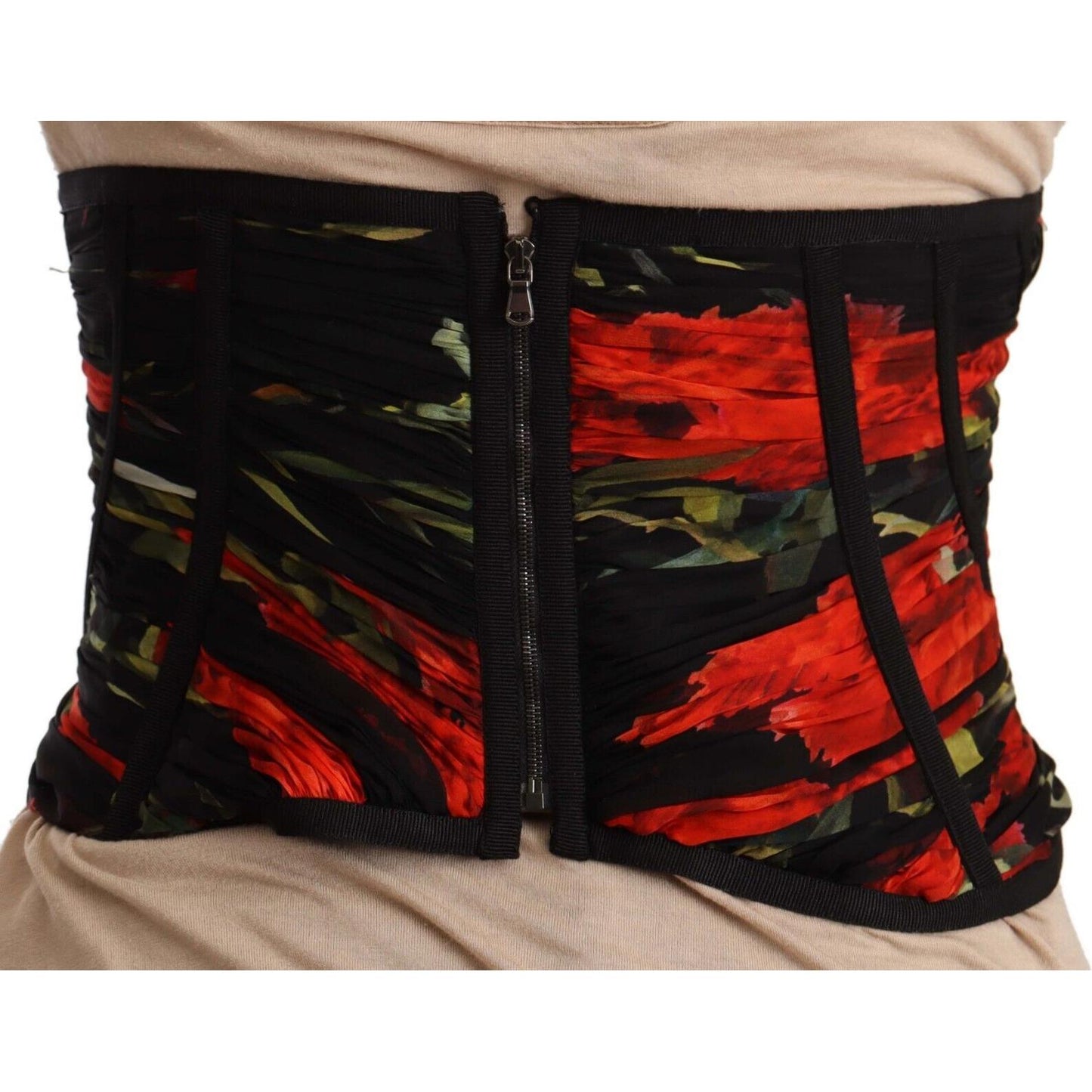 Dolce & Gabbana Black Corset Belt Stretch Waist Strap Silk Top TSH6823 - 46