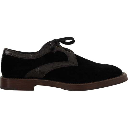 Dolce & Gabbana Black Velvet Exotic Leather Shoes