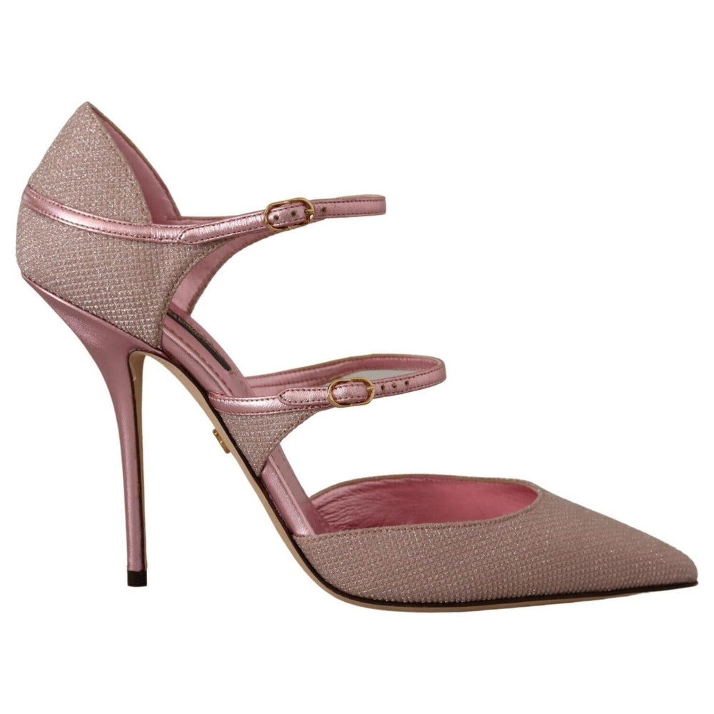 Dolce & Gabbana Pink Glittered Strappy Sandals Mary Jane Shoes LA9592 - 39
