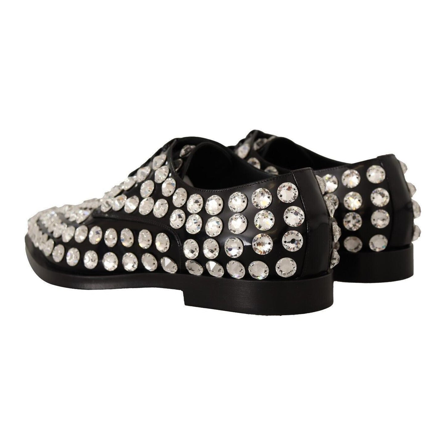 Dolce & Gabbana Black Leather Crystals Lace Up Formal Shoes LA9662 - 41