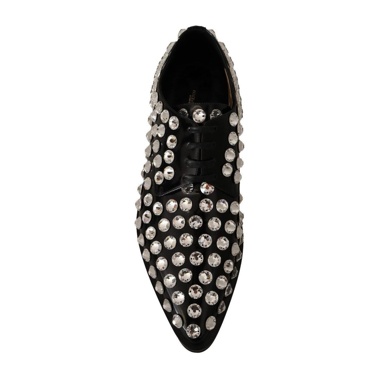 Dolce & Gabbana Black Leather Crystals Lace Up Formal Shoes LA9662 - 41