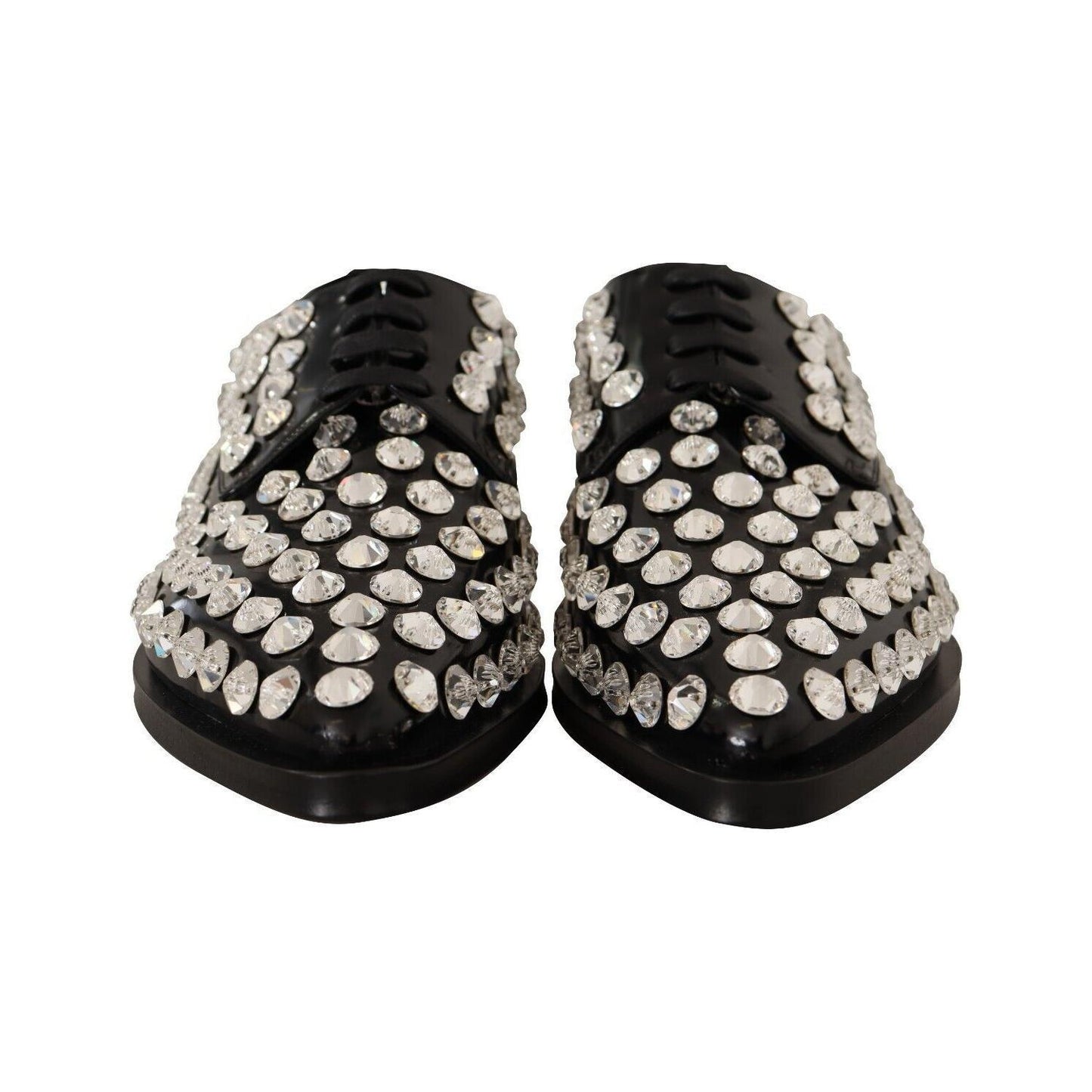 Dolce & Gabbana Black Leather Crystals Lace Up Formal Shoes LA9662 - 41