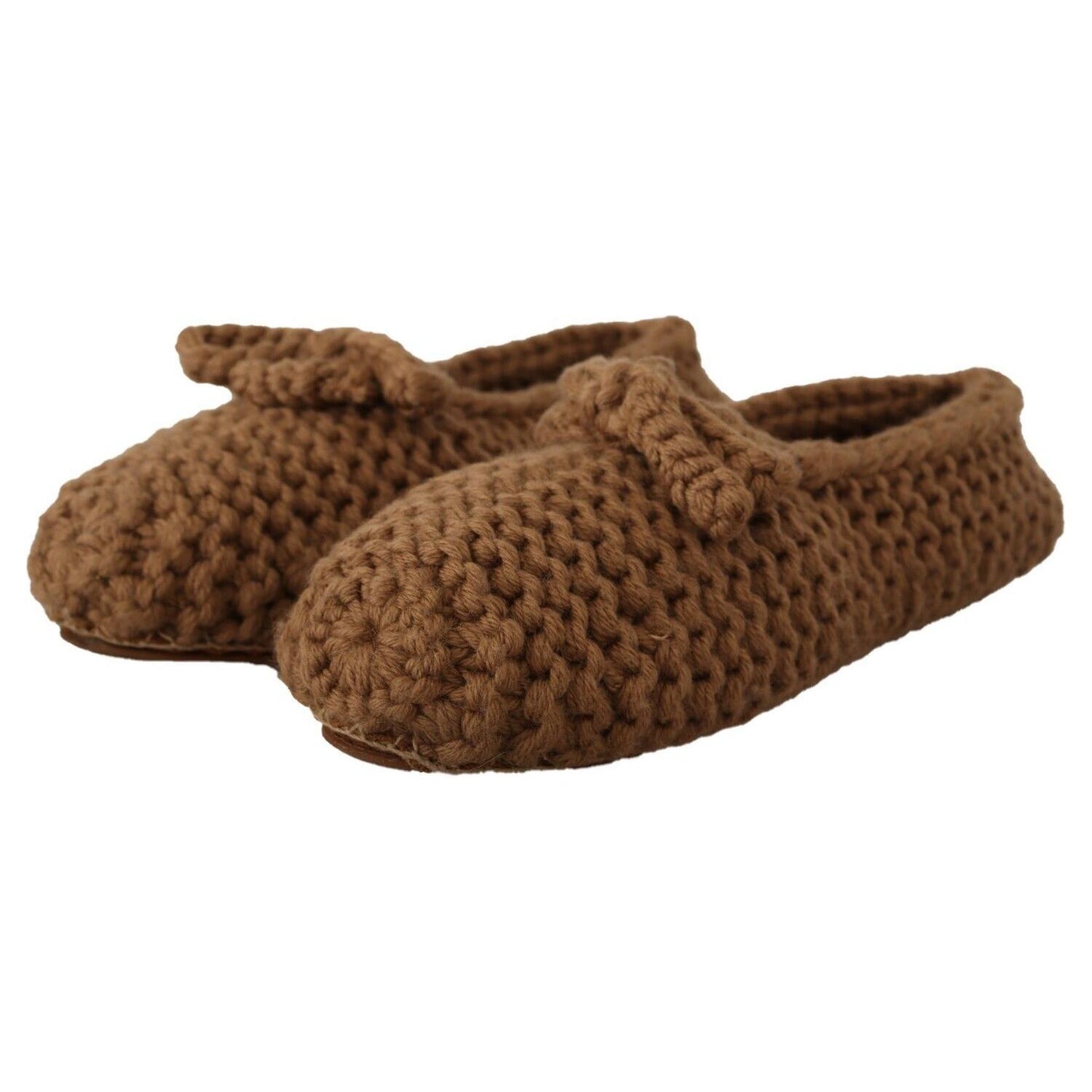 Dolce & Gabbana Brown Slip On Ballerina Flats Wool Knit Shoes LA9674 - 40