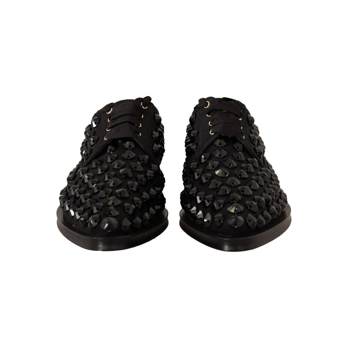 Dolce & Gabbana Black Lace Up Studded Formal Flats Shoes LA9639 - 39