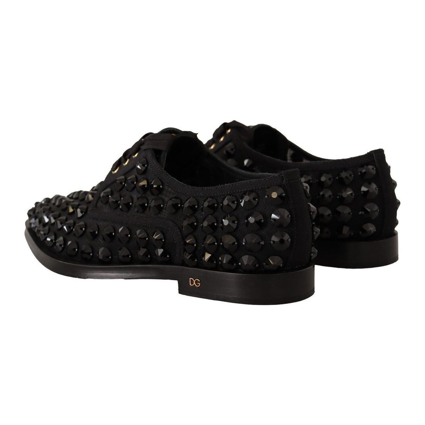 Dolce & Gabbana Black Lace Up Studded Formal Flats Shoes LA9639 - 39