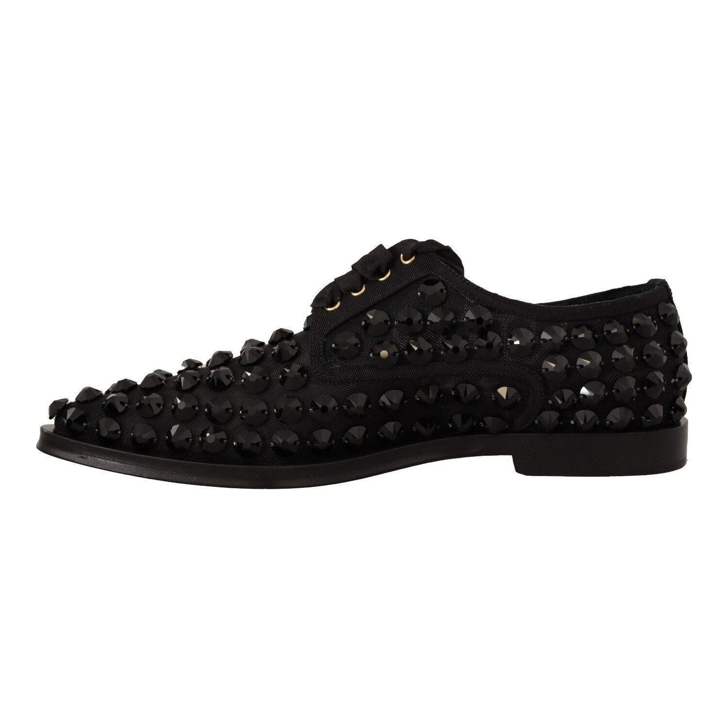 Dolce & Gabbana Black Lace Up Studded Formal Flats Shoes LA9639 - 39
