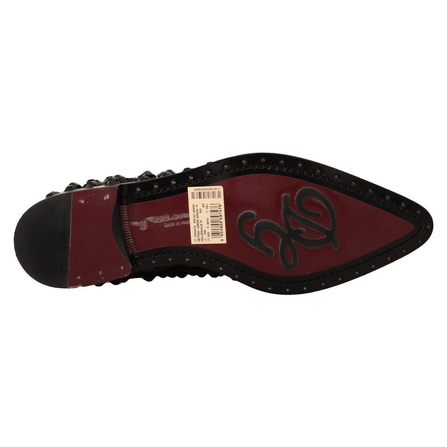 Dolce & Gabbana Black Lace Up Studded Formal Flats Shoes LA9639 - 39