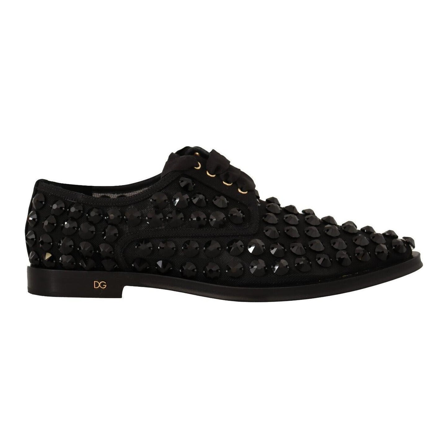 Dolce & Gabbana Black Lace Up Studded Formal Flats Shoes LA9639 - 39