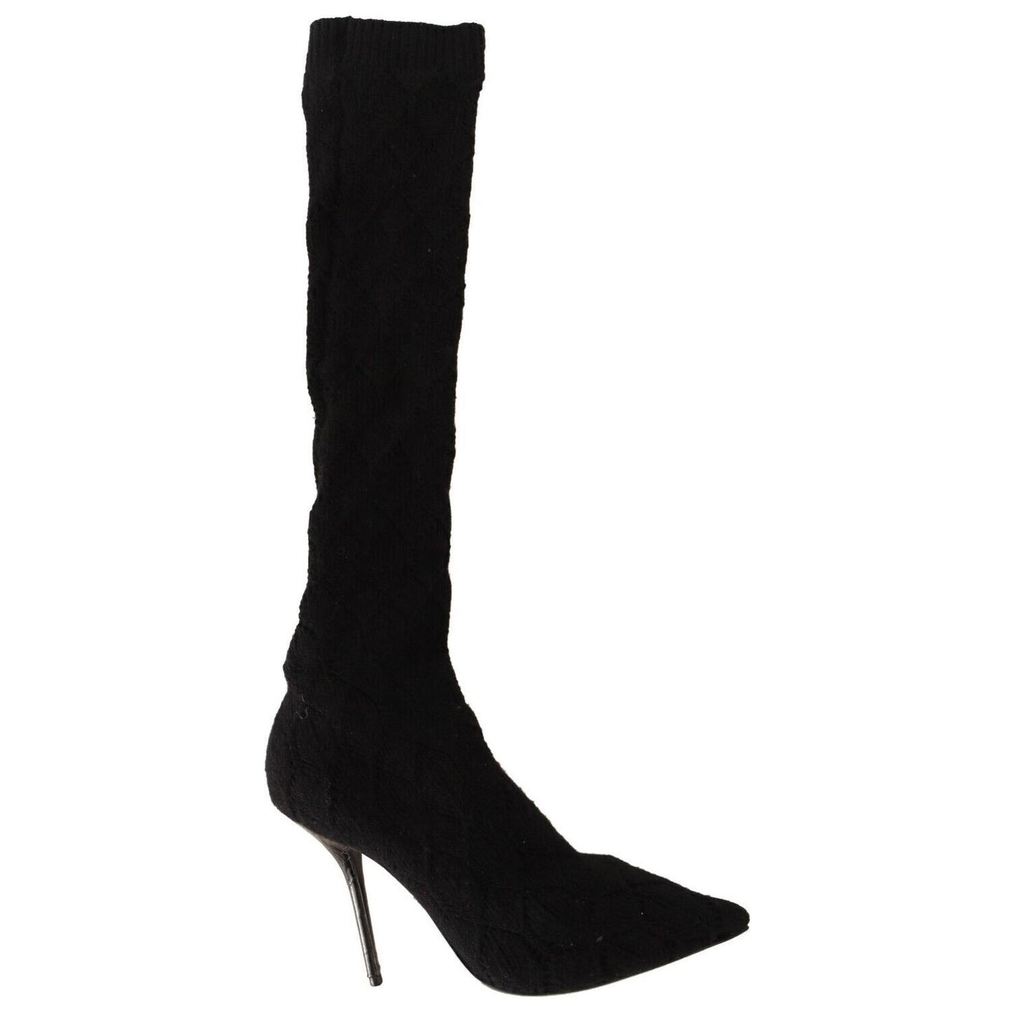 Dolce & Gabbana Black Stretch Socks Knee High Booties Shoes LA9669 - 39