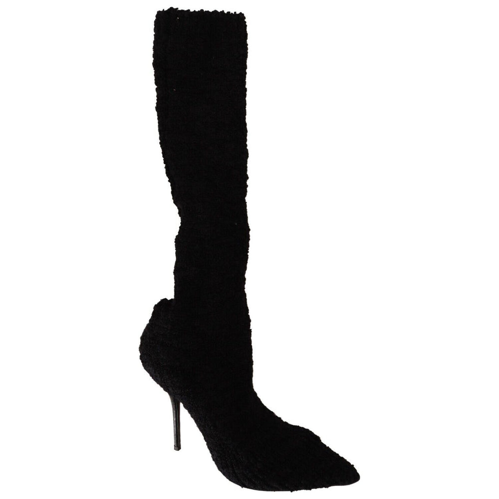 Dolce & Gabbana Black Stretch Socks Knee High Booties Shoes LA9670 - 41