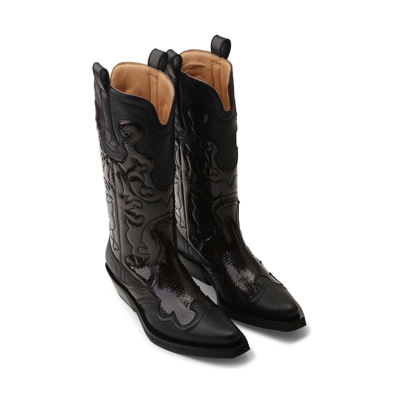 Ganni Mid Shaft Embroidered Western Boots S2857070-P25