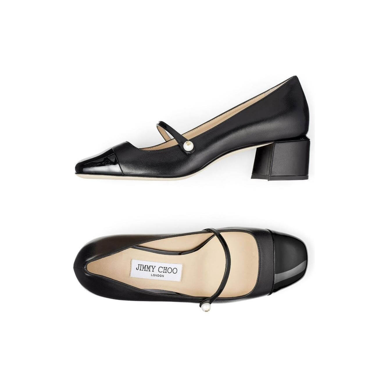 Jimmy Choo Elisa 45 Nappa and Patent Leather Pumps ELISA45PTZBLACK/BLACK-AI25