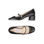 Jimmy Choo Elisa 45 Nappa and Patent Leather Pumps ELISA45PTZBLACK/BLACK-AI25