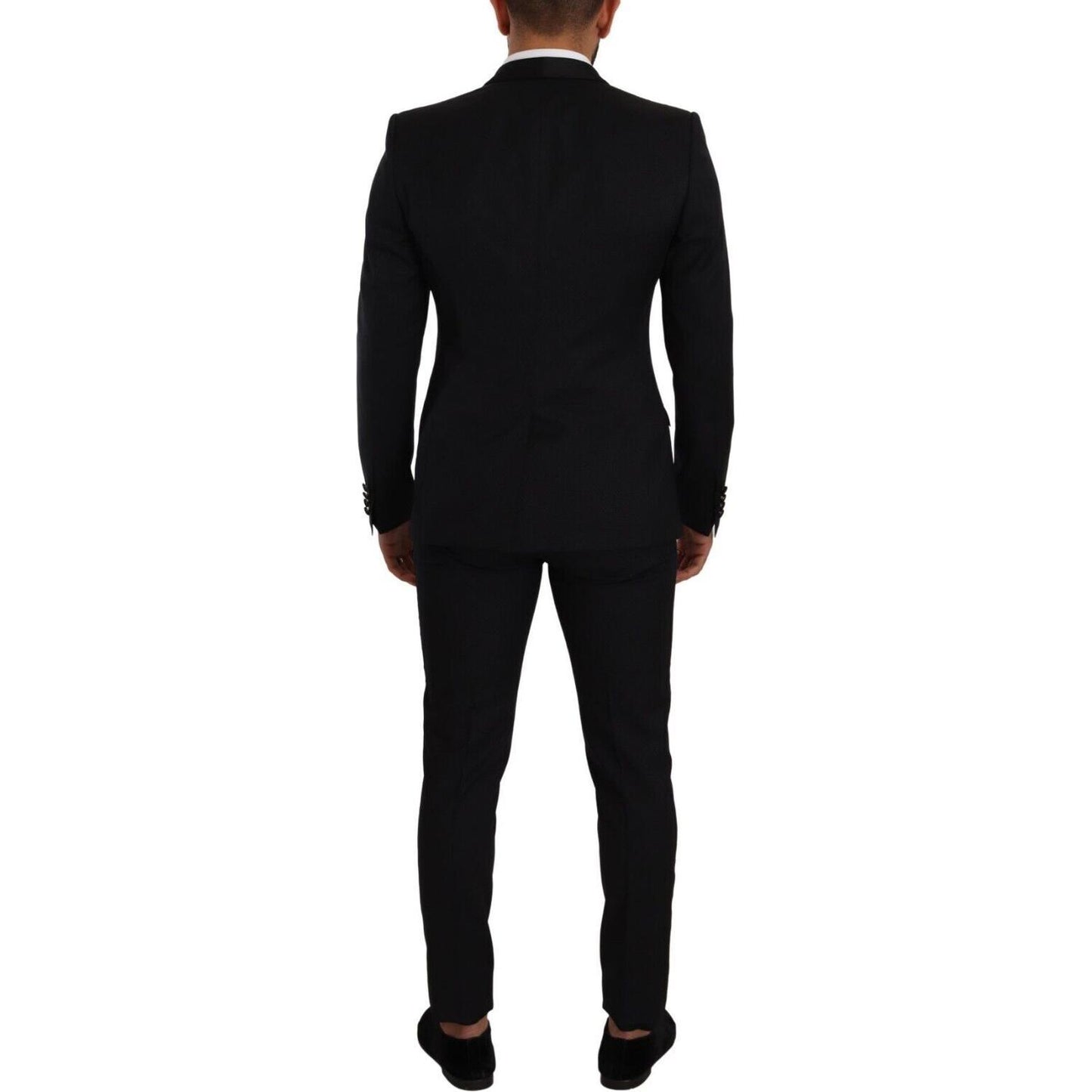Dolce & Gabbana Elegant Black Patterned Wool-Silk Suit