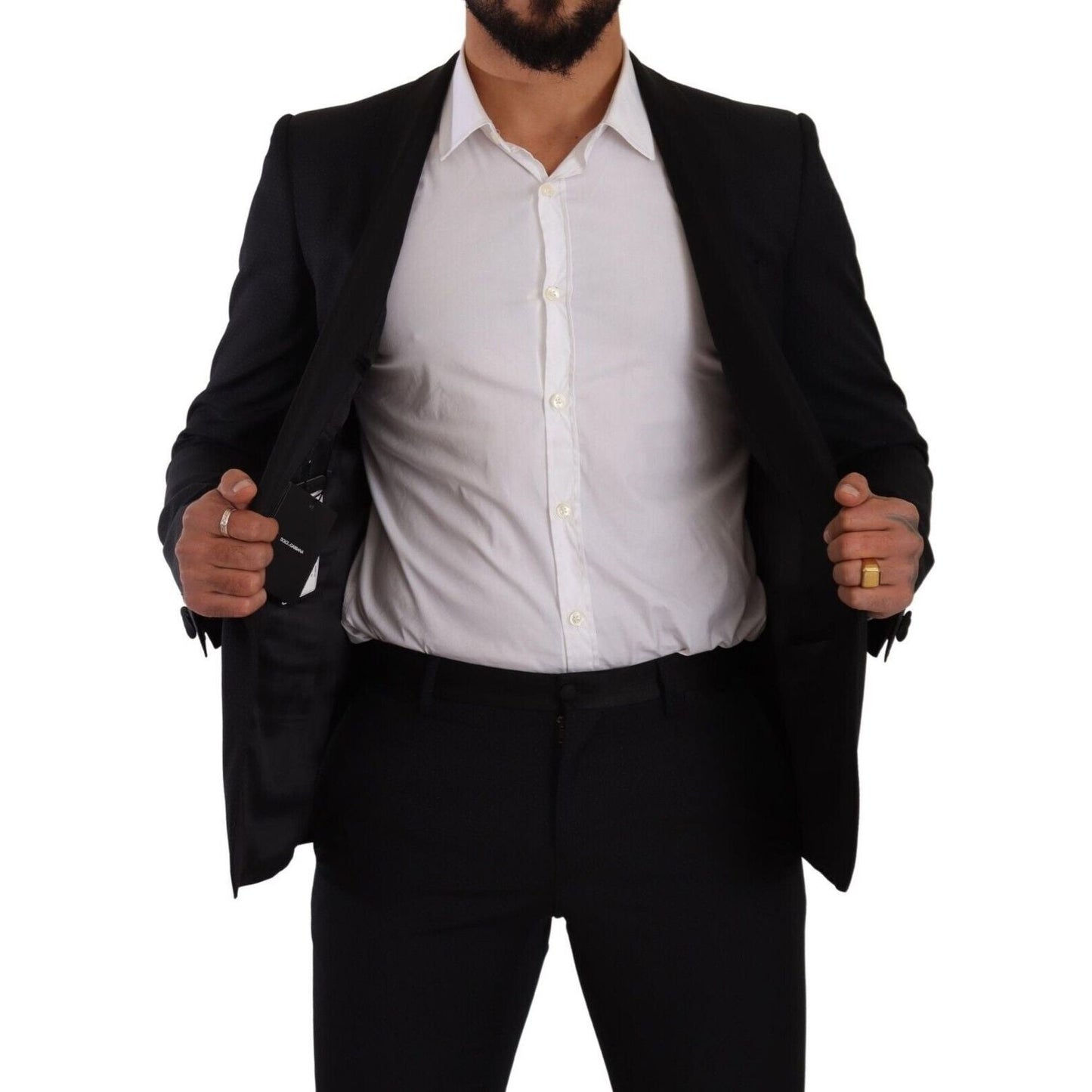 Dolce & Gabbana Elegant Black Patterned Wool-Silk Suit