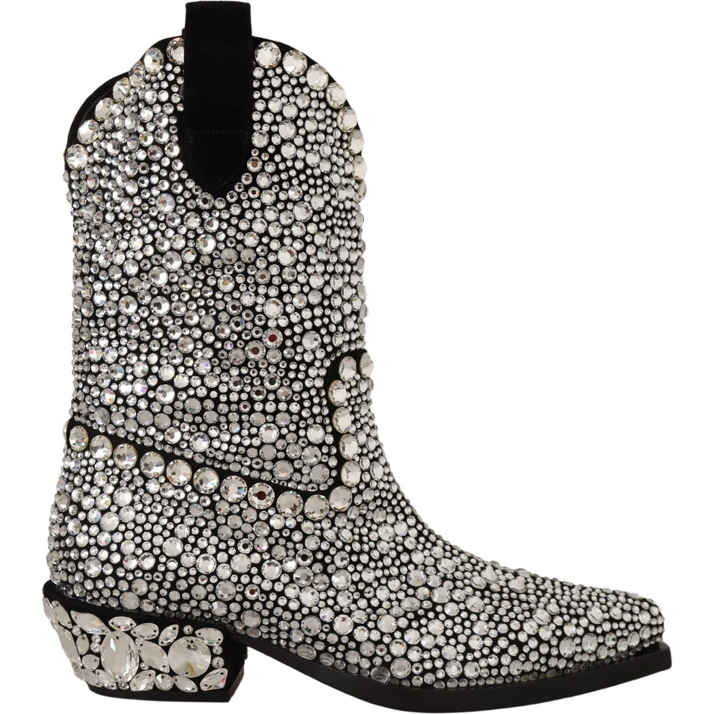 Dolce & Gabbana Black Suede Strass Crystal Cowgirl Boots LA9803- 35
