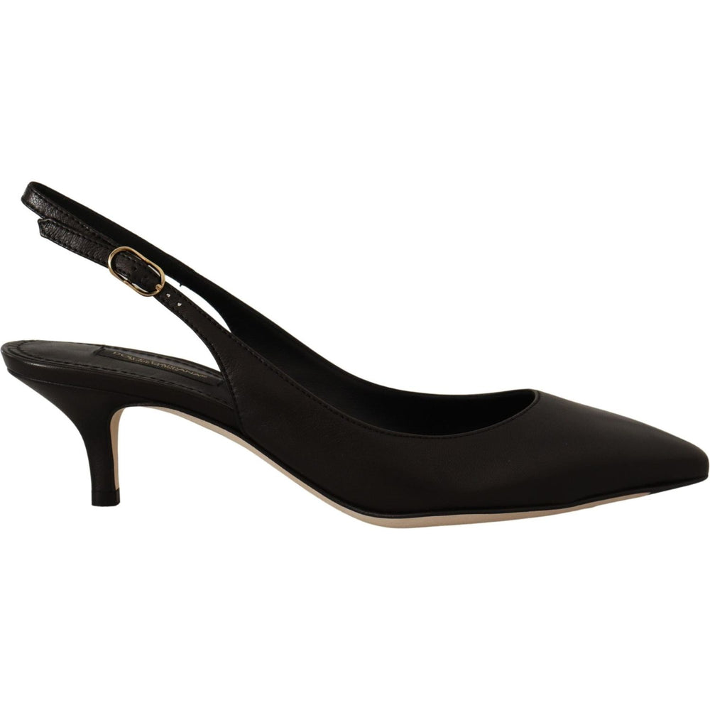 Dolce & Gabbana Black Leather Slingbacks Heels Pumps Shoes LA9779- 36.5